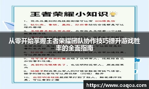 从零开始掌握王者荣耀团队协作技巧提升游戏胜率的全面指南