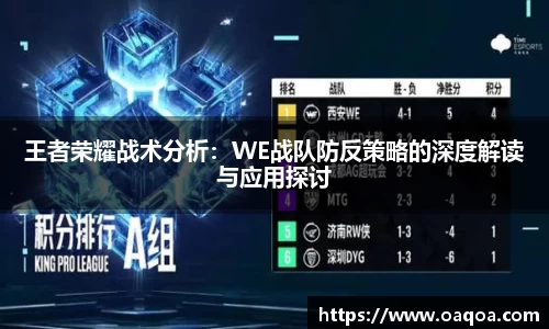 王者荣耀战术分析：WE战队防反策略的深度解读与应用探讨